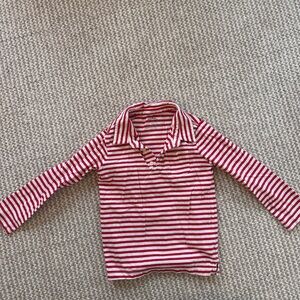 Primary Red and White Striped Long-Sleeve Polo Tee